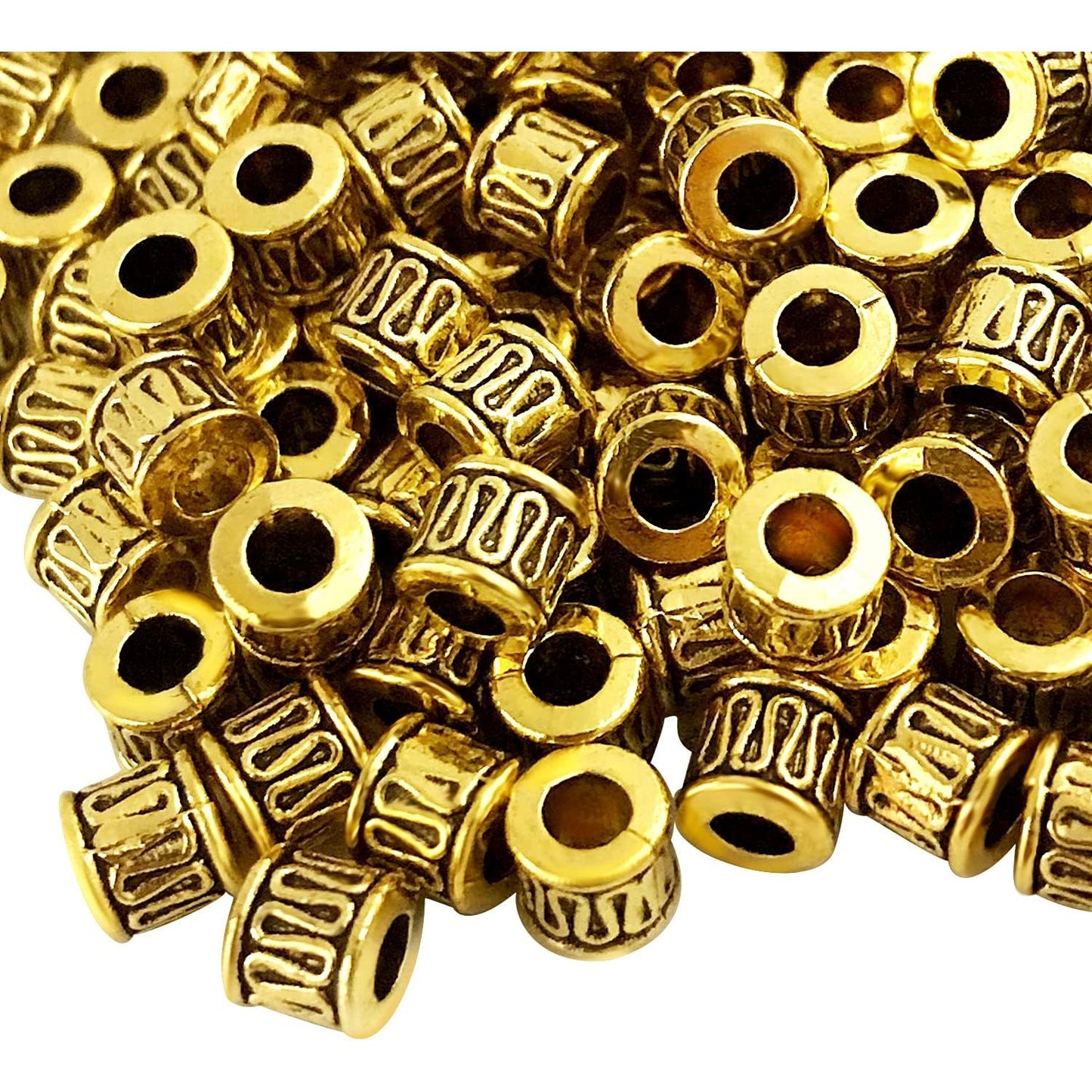 200pcs Antique Gold Tube Spacers Beads Alloy Barrel Bead Spacers Loose Spacer Bead Charm Beads for Jewelry DIY Bracelet Necklace Making Accessory