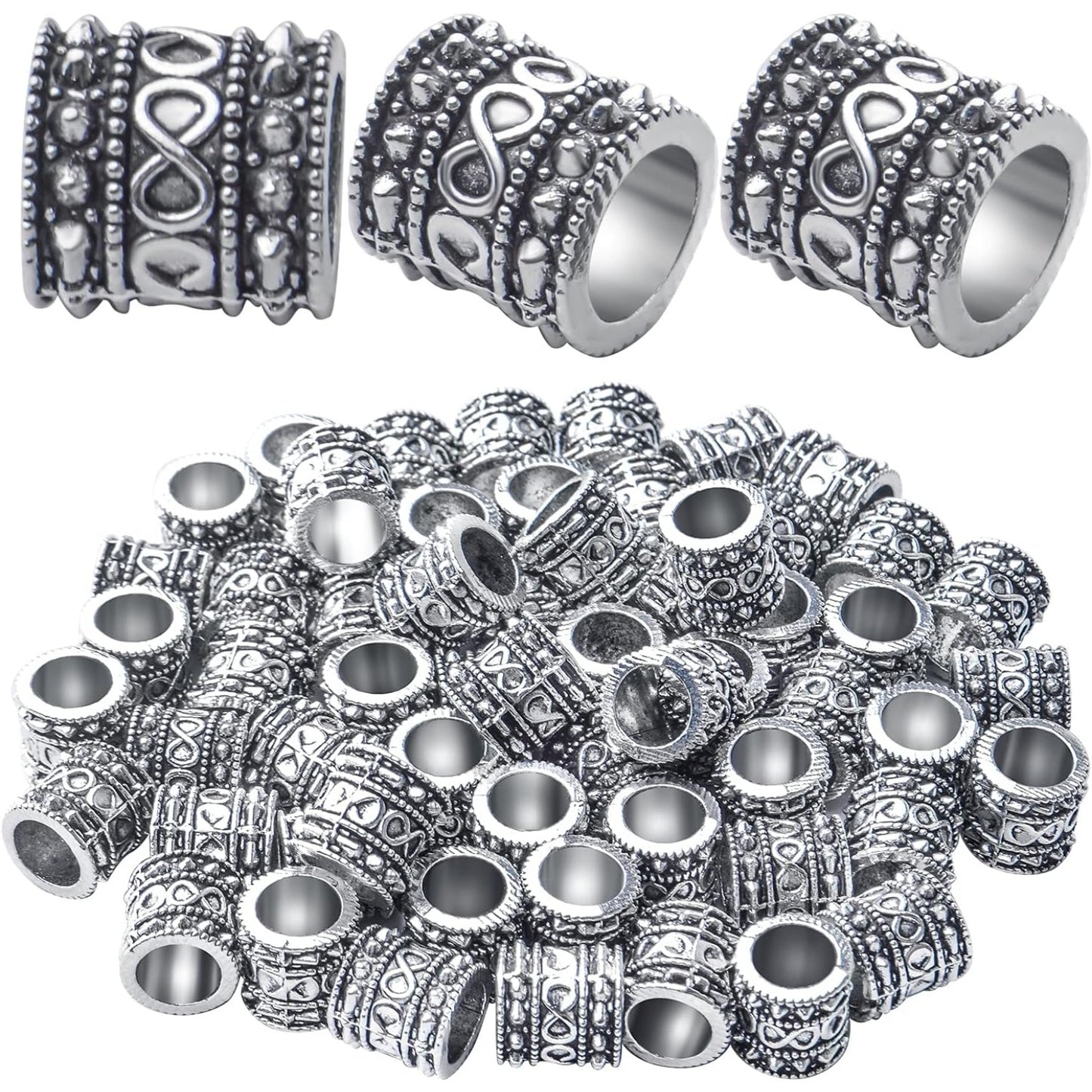 60pcs Antique Silver Rondelle Spacer Beads, Tibetan Alloy, 8mm Diameter x 8mm Thickness x 5.5mm Hole, Loose Beads for Jewelry DIY Bracelet Necklace Making and Crafting