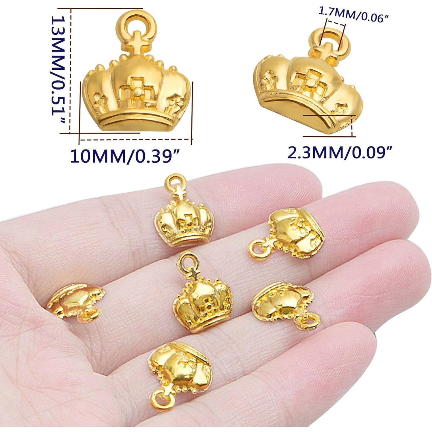 50pcs Golden Plated Crown Shape Charms Tibetan Alloy Cute Crown Pendants Vintage Dangle Charms Craft Supplies for DIY Bracelet Necklace Earrings Jewelry Making Findings