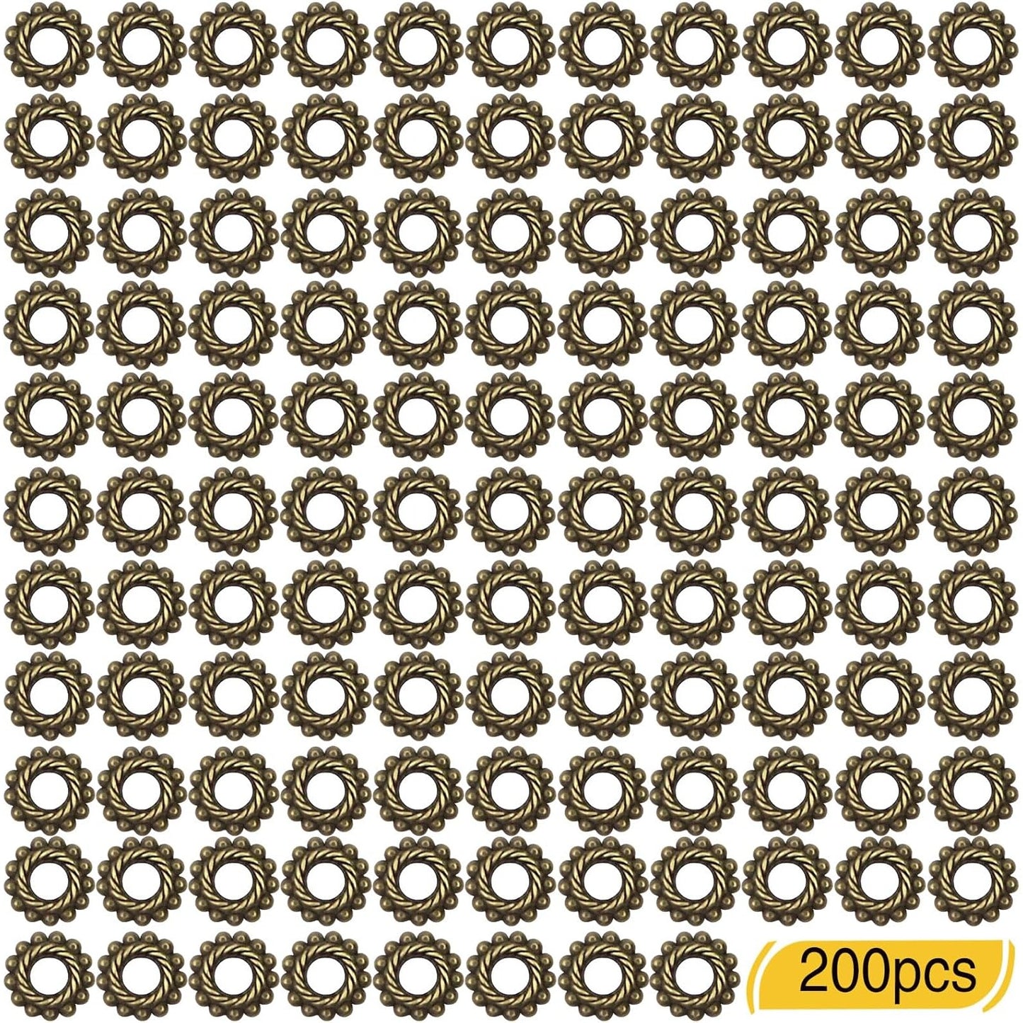 200pcs Tibetan Rondelle Spacer Beads Vintage Alloy Round Gear Loose Bead Spacers Bulk Jewelry Accessories for DIY Bracelets Necklace Earrings Craft Supplies, Antique Bronze