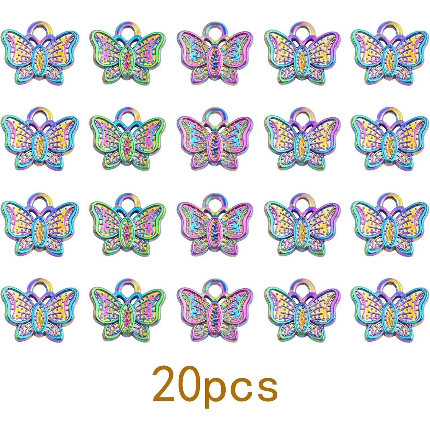 20pcs Rainbow Color Butterfly Pendant Charms Alloy Butterfly Printed Dangle Pendants Craft Supplies for DIY Earrings Bracelets Necklace Hair Clips Jewelry Making
