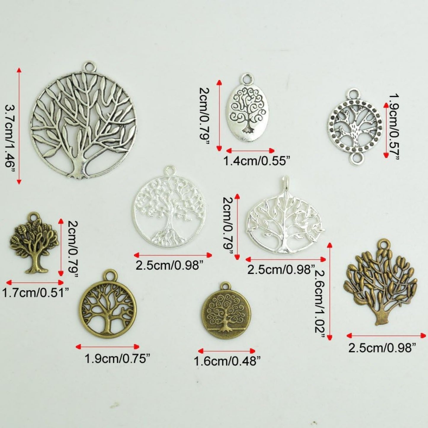 BronaGrand Pack of 50 Alloy Tree of Life Charms Pendents for Making Bracelet and Necklace