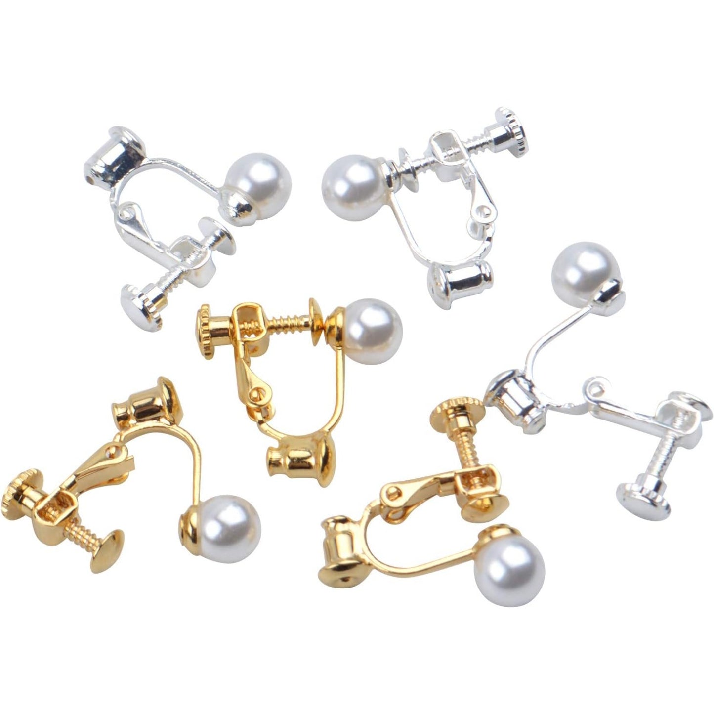 Clip-on Earring Converters, 12pcs Imitation Pearl Earring Clip Converter Screw Type Brass Earrings Findings with Loop for Non-Pierced Ears - Gold and Silver