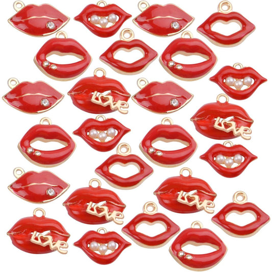 20pcs Sexy Red Lip Alloy Enamel Mouth Charms for Jewelry Making Crafts DIY,5 Styles