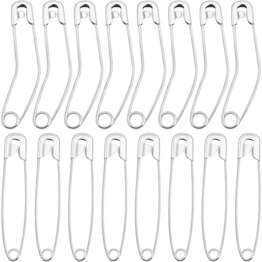 120pcs Silver Curved Safety Pins Metal Straight Safety Pins Rust-Resistant Quilting Basting Pins Bulk for Clothes Sewing Handicrafts Home Office Uses, 2 Styles