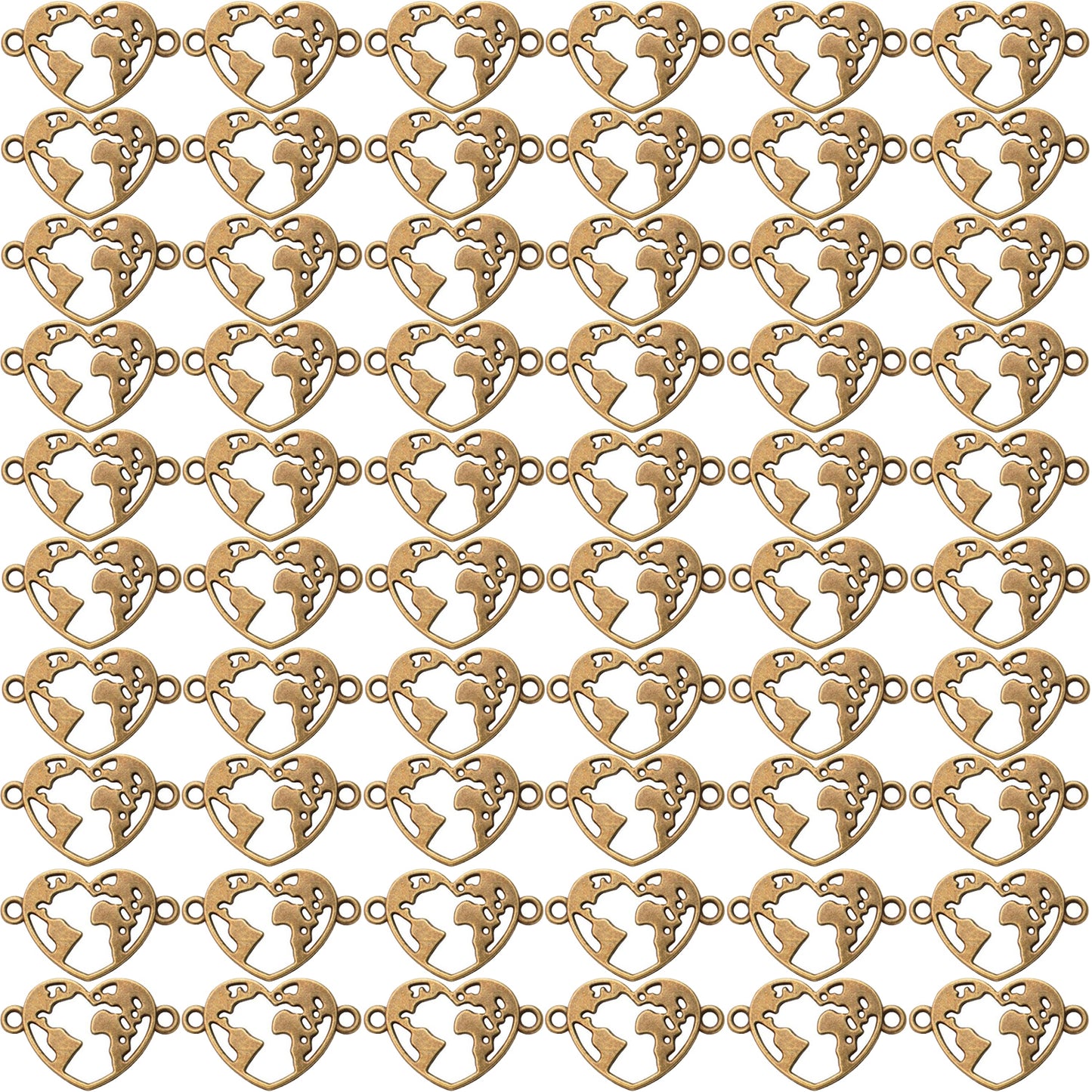 60pcs Alloy Large Filigree Heart Charm Love Connector Links Charms Double Loops Jewelry Heart Charm Pendants for DIY Bracelet Jewelry Crafts Making Accessories