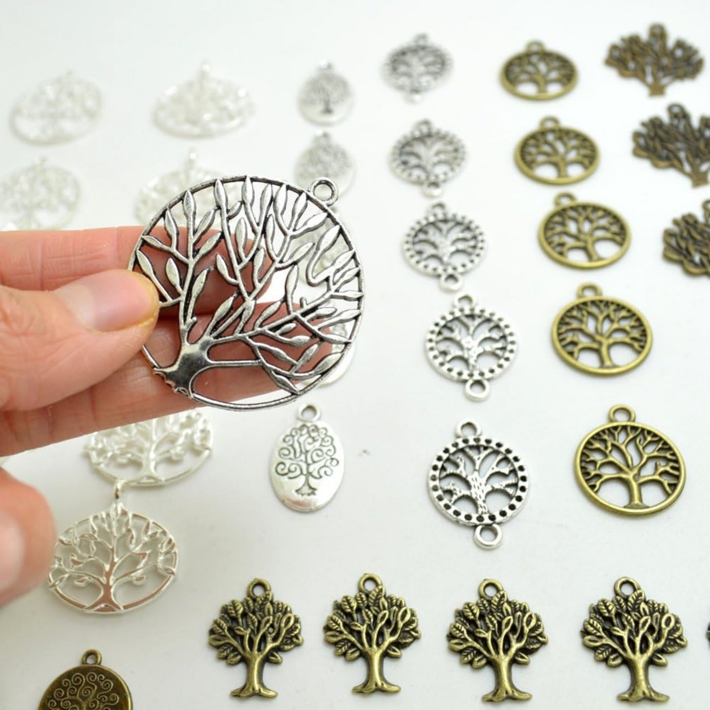 BronaGrand Pack of 50 Alloy Tree of Life Charms Pendents for Making Bracelet and Necklace