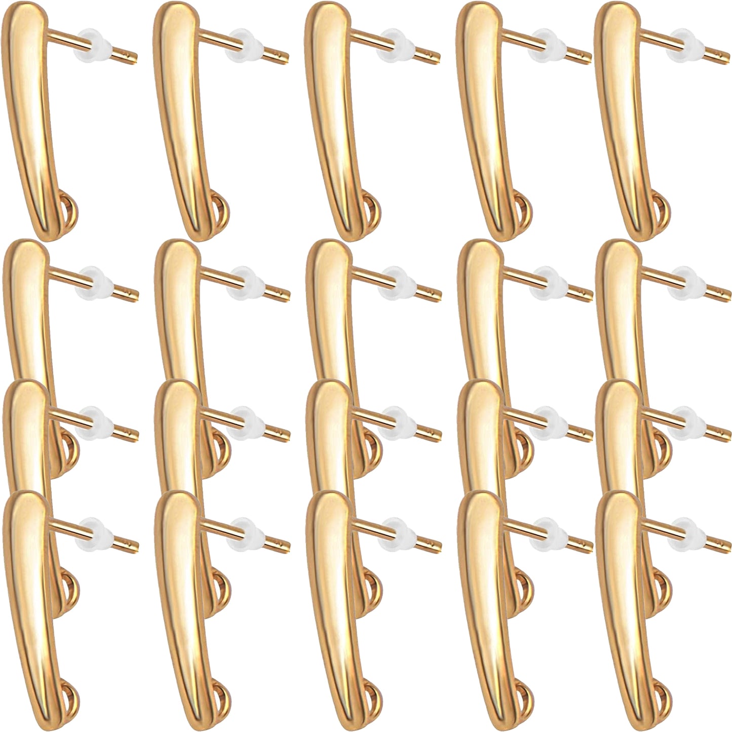20pcs Stainless Steel Stud Earrings Rectangle Bar Pierced Ear Stud Earrings Components with 20pcs Clear Safety Earring Backs for Jewelry Making, 15x10mm, Hole: 2.6mm