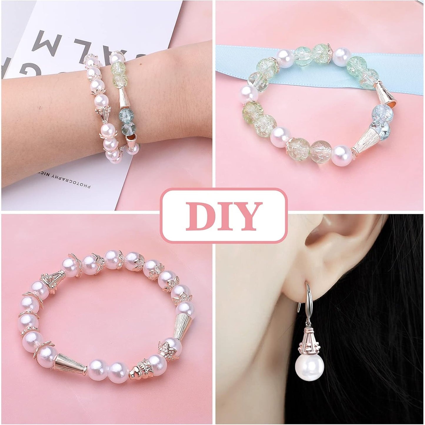100g Rose Gold Mixed Styles Flower Bead End Caps Flower Spacer Beads Jewelry Making for DIY Necklace Bracelet Earrings Crafts Handmade Decoration