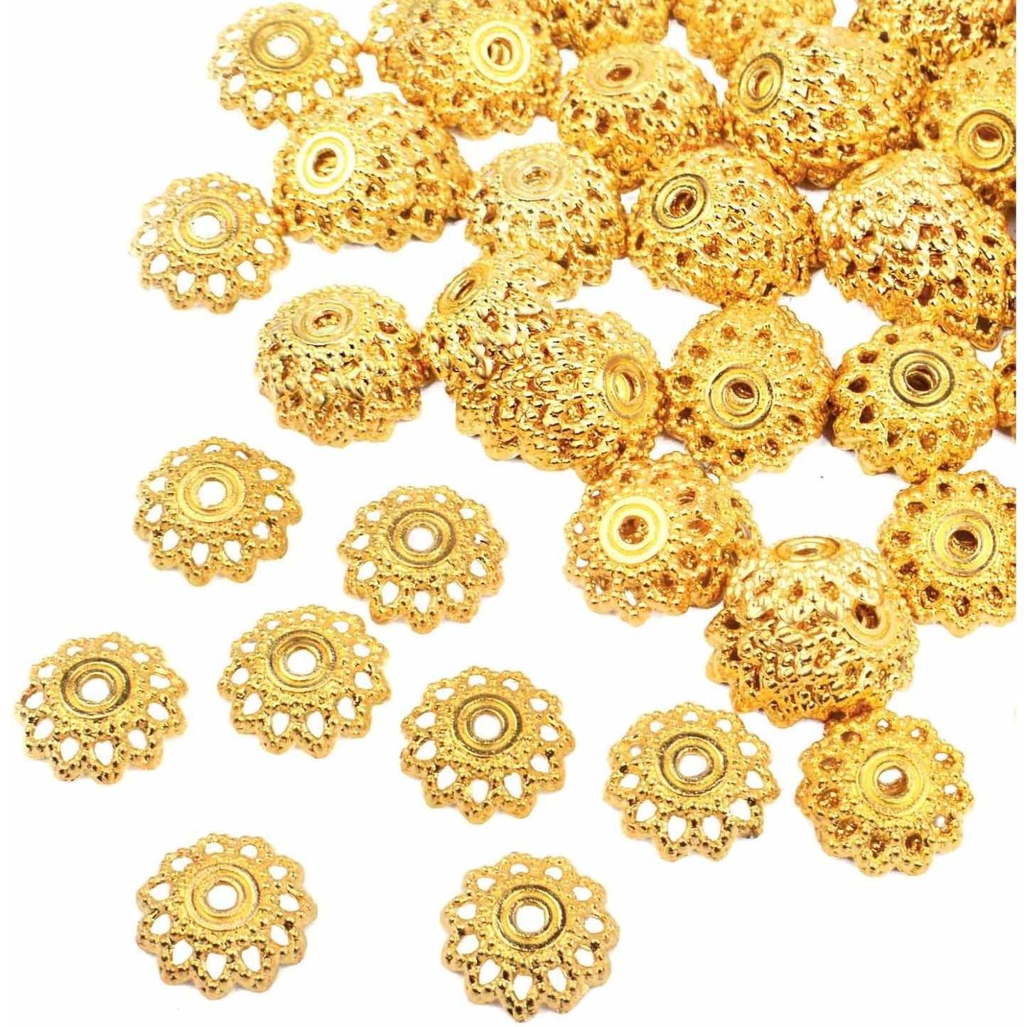 200pcs 12mm Flower Filigree Bead Caps Alloy Spacer Beads Caps Flower End Caps Loose Beads for Bracelet Necklace DIY Jewelry Making Crafts Supplies