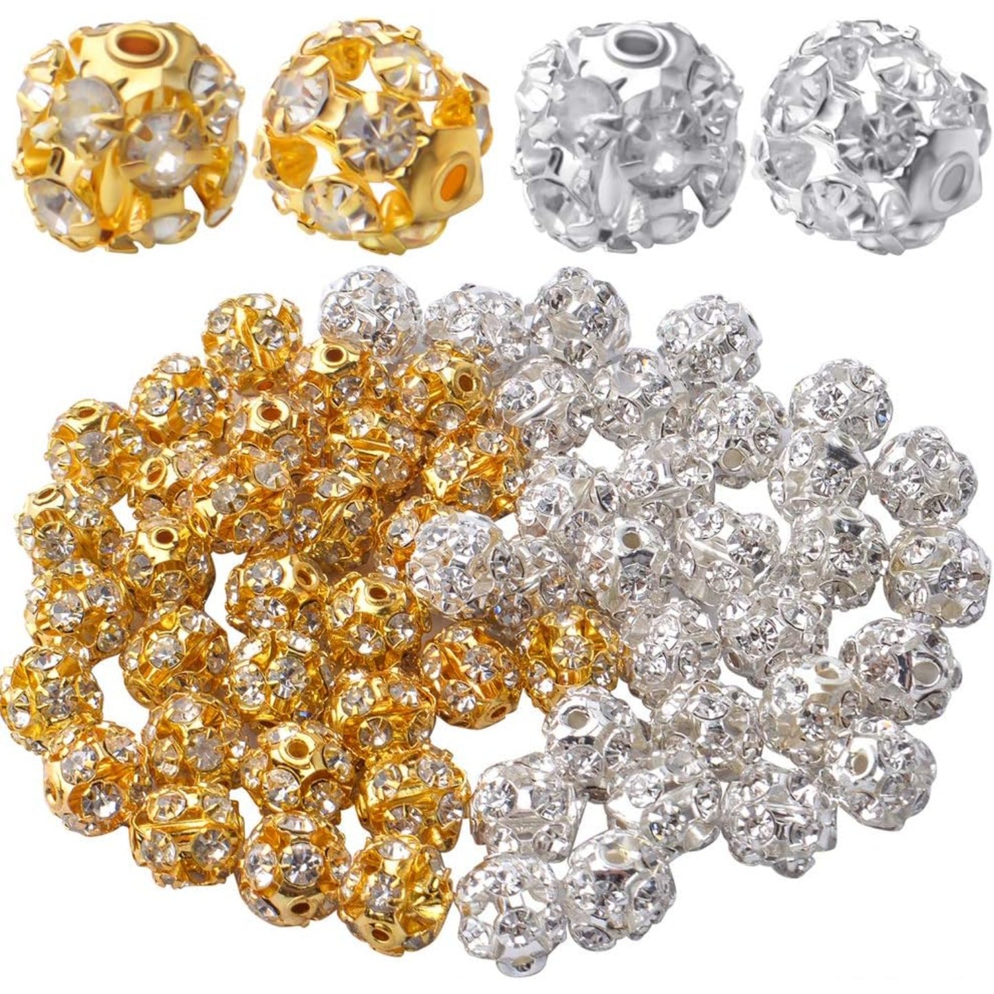 60pcs 8mm Crystal Bead Rhinestone Ball Spacer Beads Round Loose Beads Jewelry Beads Spacers for DIY Jewelry Crafts Making