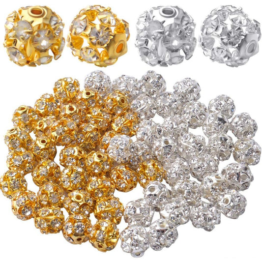 60pcs 8mm Crystal Bead Rhinestone Ball Spacer Beads Round Loose Beads Jewelry Beads Spacers for DIY Jewelry Crafts Making