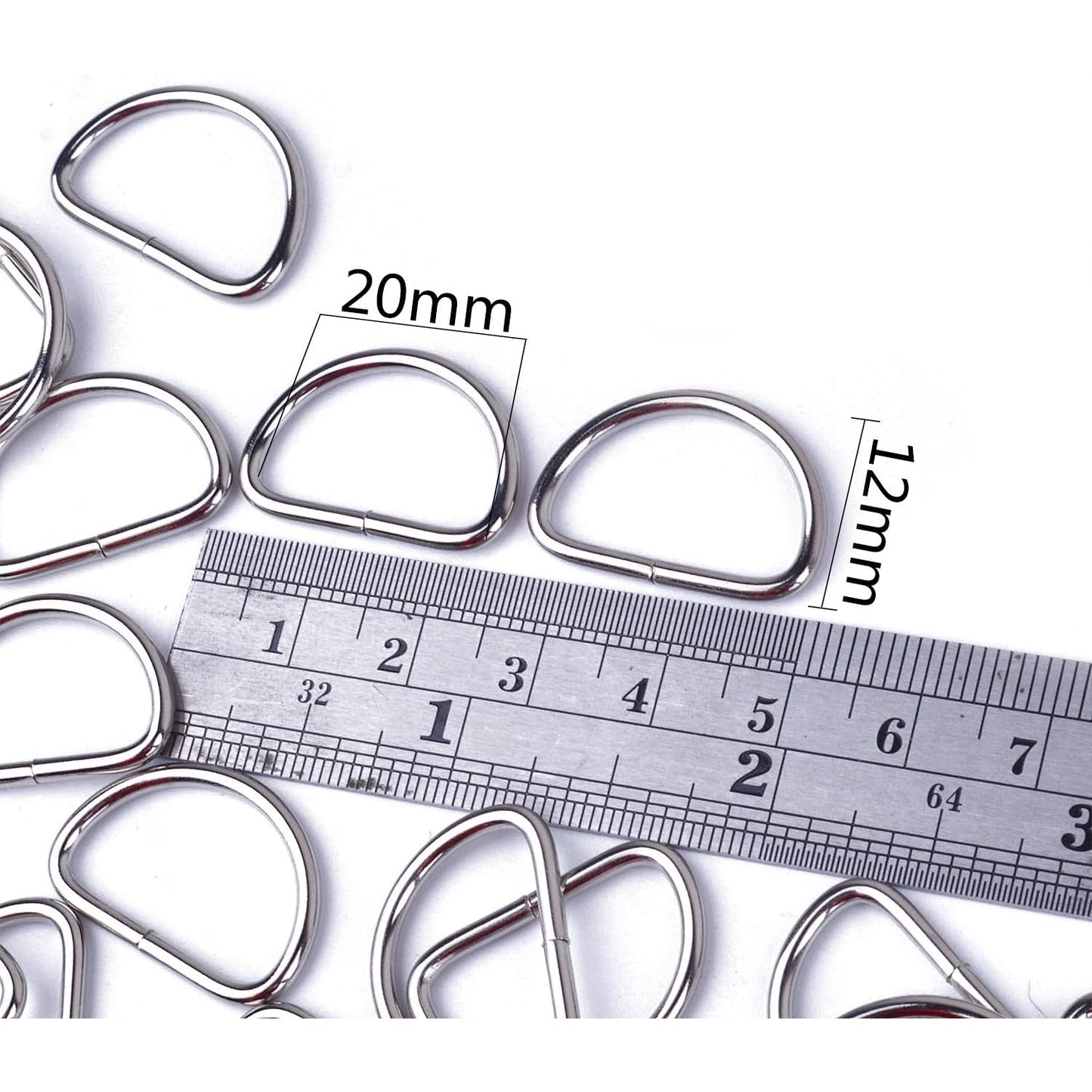 BronaGrand Pack of 100 Metal Nickel Plated D Ring (3/4 inch)