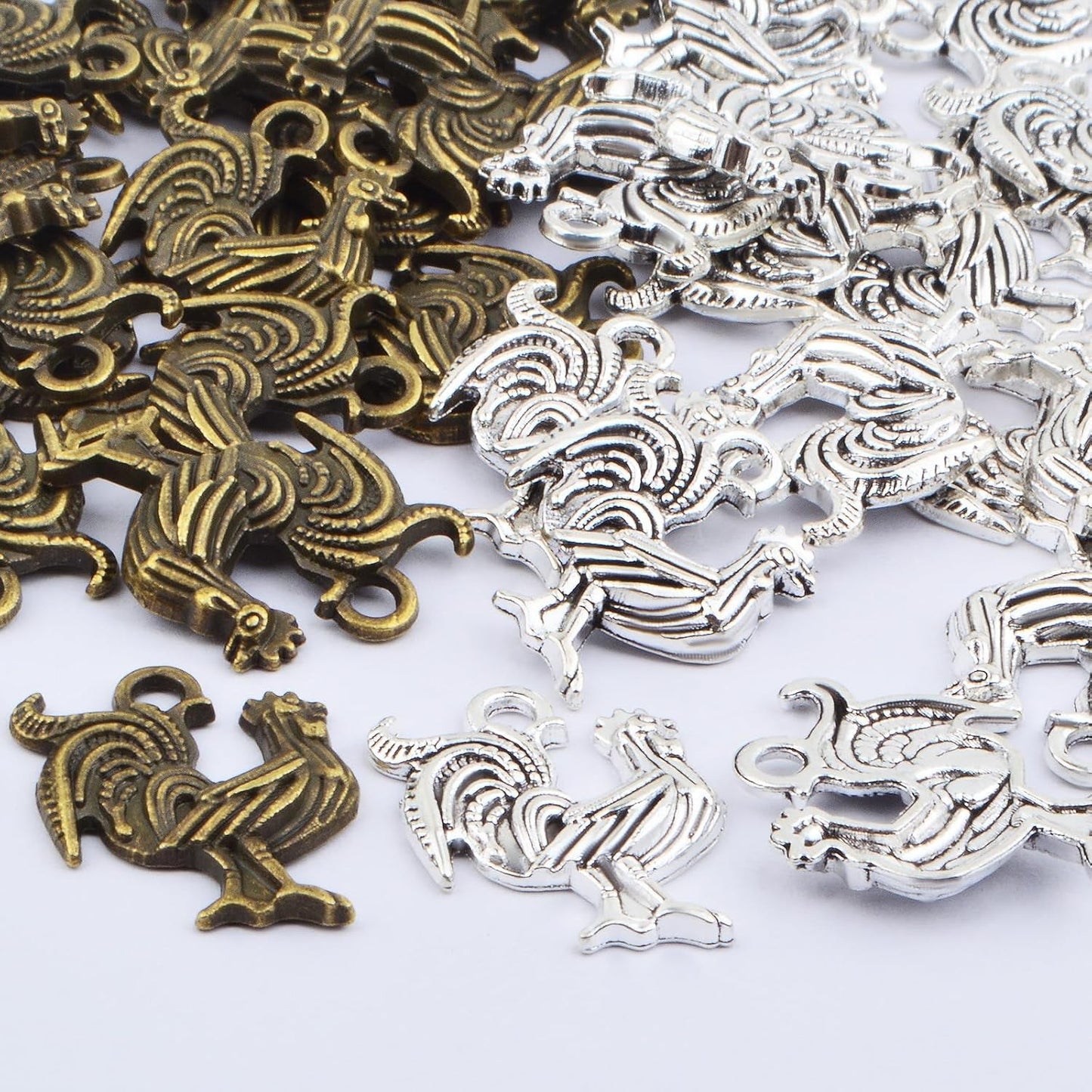 60 Pieces Antique Chicken Rooster Charms Tibetan Alloy Chicken Farm Animal Figures Dangle Pendants for DIY Bracelets Necklaces Jewelry Making Supplies, 2 Colors
