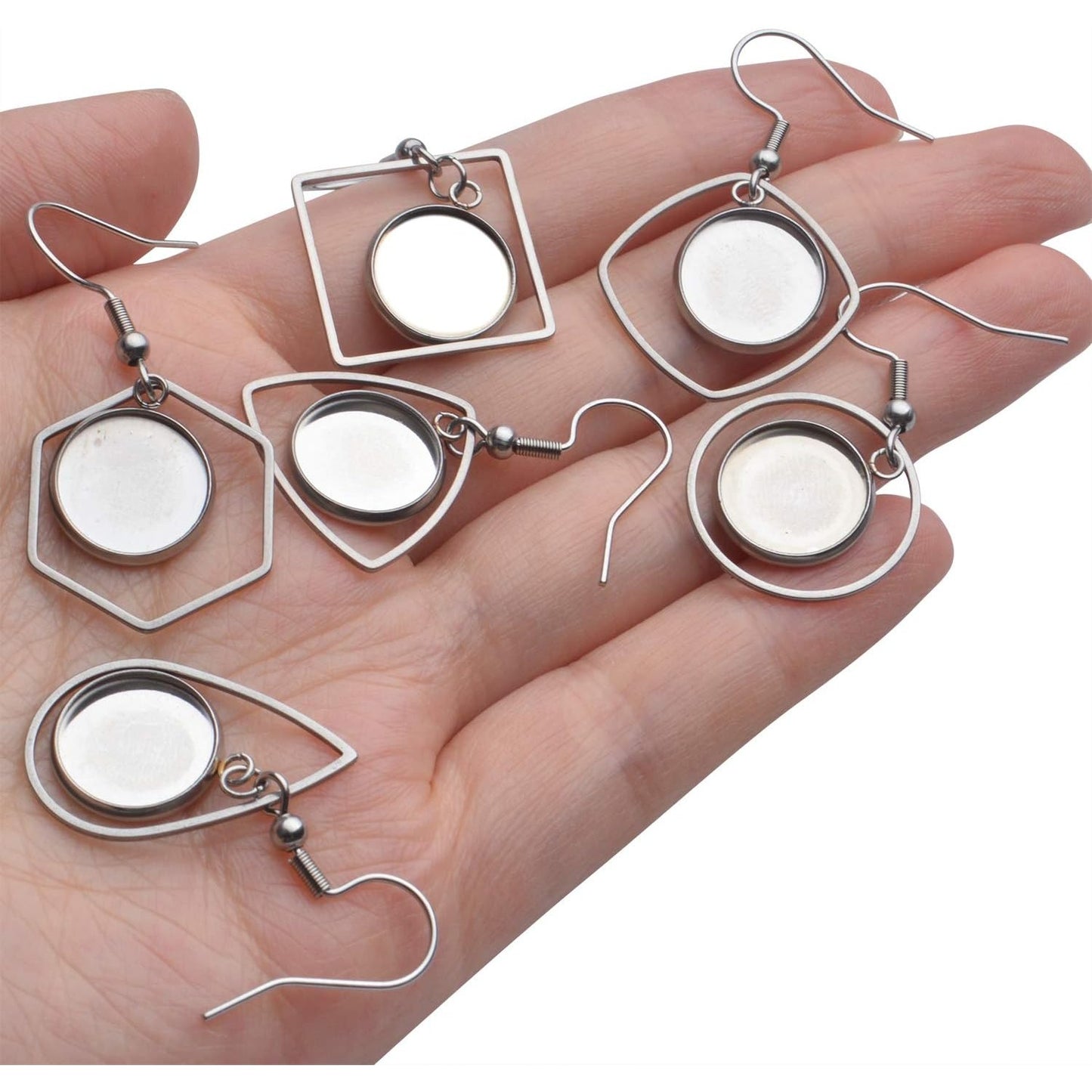 Earring Bezel Trays, 12pcs 12mm Stainless Steel Earring Bezel with Earring Blank Tray Wire Hooks Setting with 20pcs 12mm Clear Glass Cabochons for Jewelry Making DIY Craft