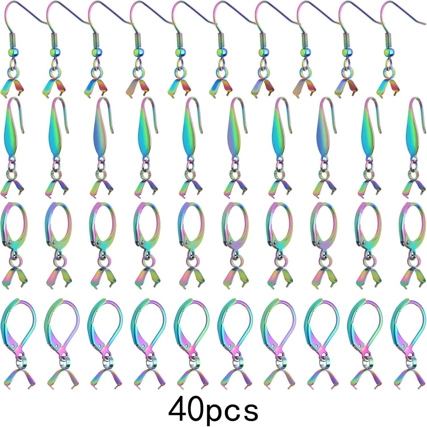 40pcs 4 Styles Stainless Steel French Earring Hooks Hypoallergenic Leverback Earwire Fish Hooks with Pinch Bail Clasps for DIY Dangle Earrings Jewelry Making, Rainbow Color