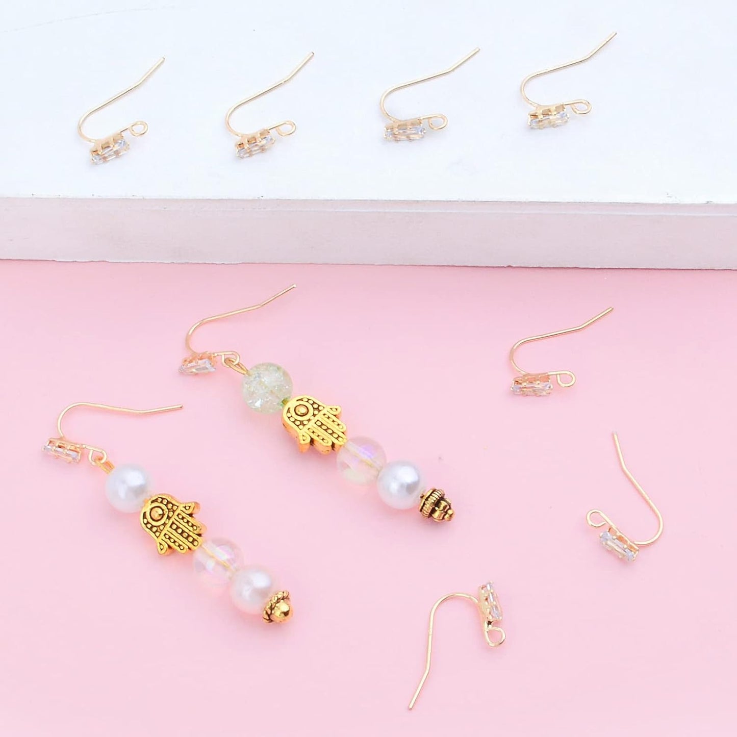 16pcs French Earring Hooks Ear Wire Hooks Hypo-allergenic Earring with Rhinestone Jewelry Earring Hook and A Box for Jewelry Making and DIY Earring Making