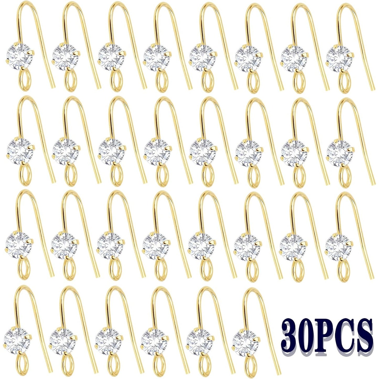 30pcs 3 Colors French Diamonds Earring Hooks Brass Ear Wire Fish Hook Earrings Hypo-allergenic Elegant Dangle Earrings for DIY Jewelry Crafts Making Wedding Prom