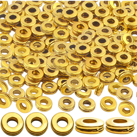 Rondelle Spacer Beads, 200pcs 6mm Flat Round Spacer Beads Metal Rondelle Spacer Beads Craft Supplies for DIY Jewelry Making, Antique Golden