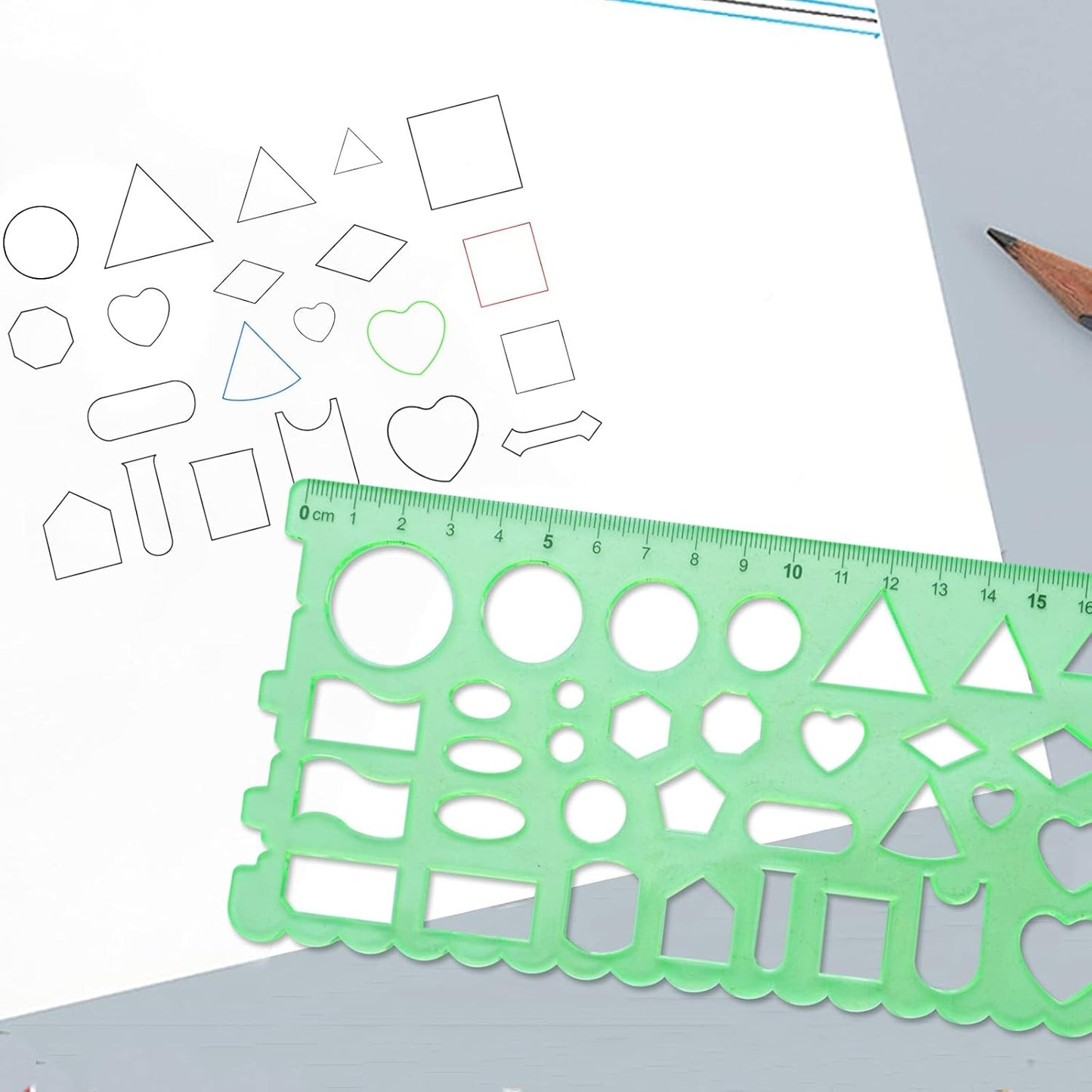 2pcs Plastic Drawing Templates Geometric Rulers Polygon Triangle Circle Painting Pattern for Office and School