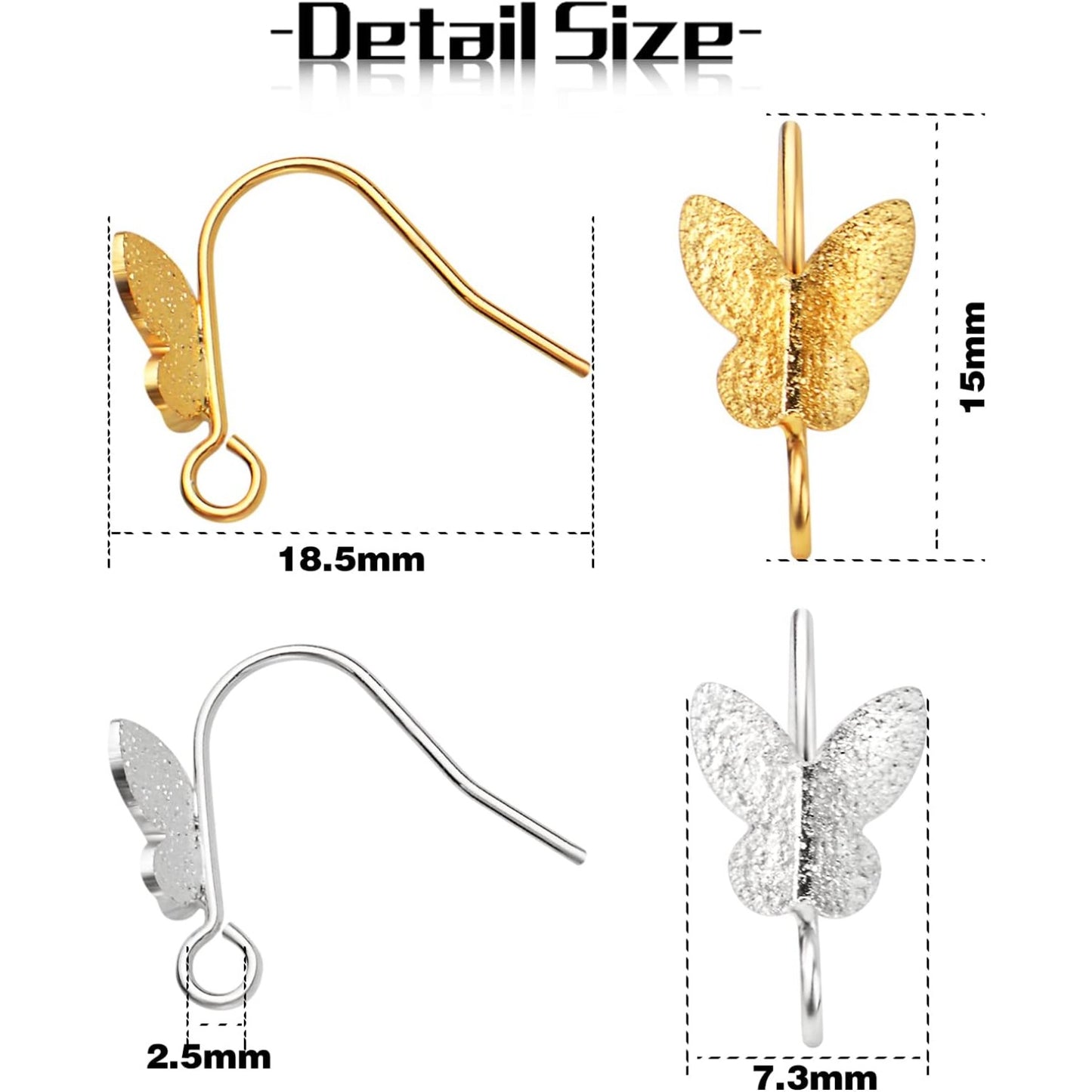 20pcs Butterfly Earring Hooks Brass French Fish Hooks Earrings Ear Wire Connectors Elegant Dangle Earrings for Women DIY Jewelry Making Findings, 18K Gold and Silver