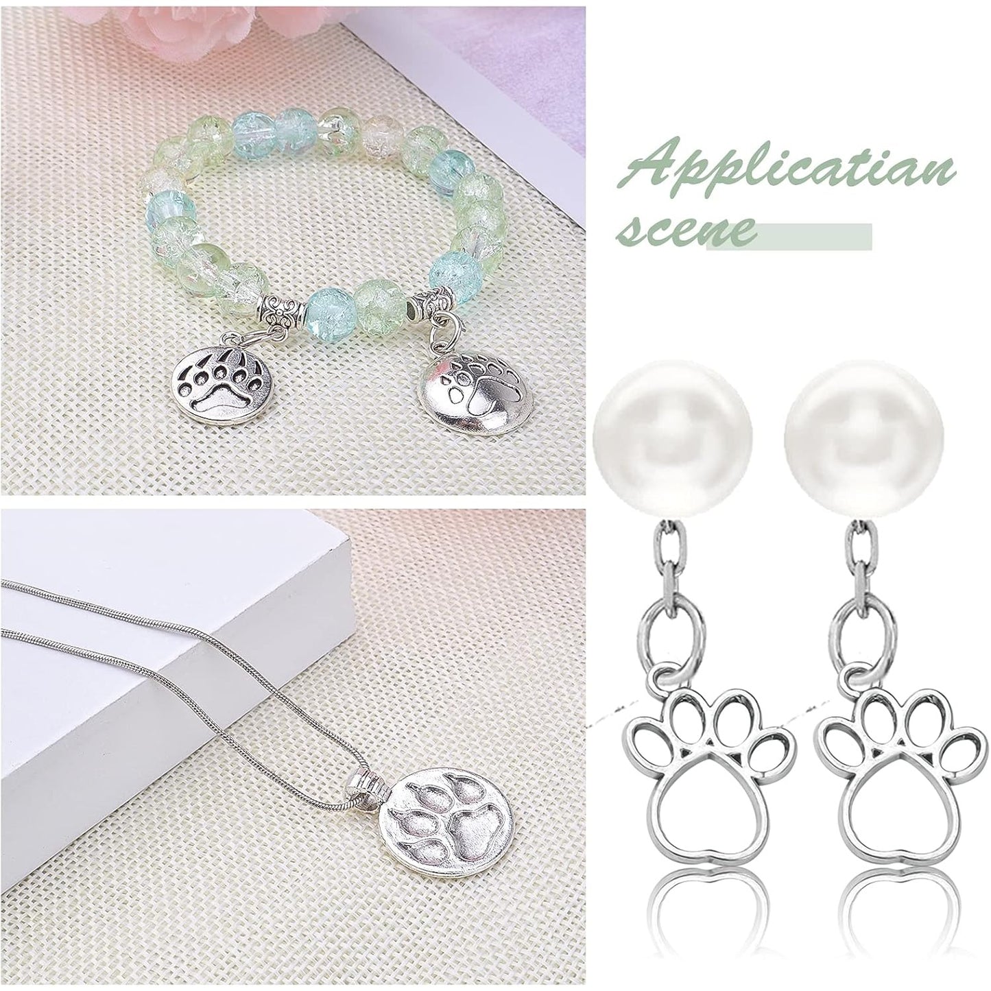 60pcs Silver Bear Dog Cat Footprint Charms Tibetan Alloy Animal Paw Prints Pendants Cute Bear Footprint Dangle Charms for DIY Bracelet Earrings Necklace Jewelry Making, 6 Styles