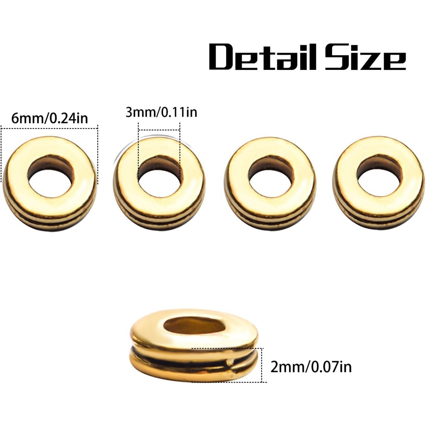 Rondelle Spacer Beads, 200pcs 6mm Flat Round Spacer Beads Metal Rondelle Spacer Beads Craft Supplies for DIY Jewelry Making, Antique Golden