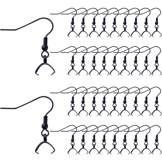 Stainless Steel Earring Hooks, 50pcs Black With Pendant Clasp - Hypoallergenic Ear Wire Ball Hooks for Jewelry Making