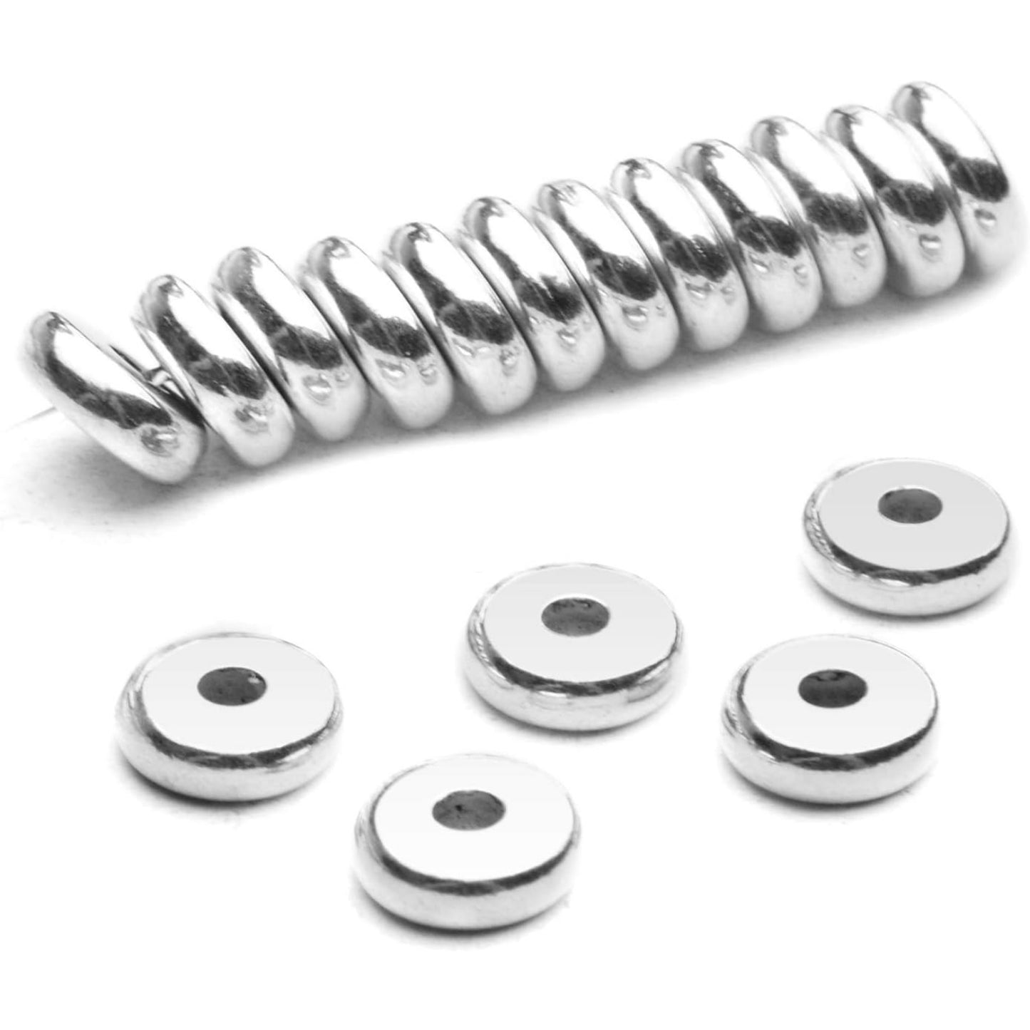 200pcs 8mm Flat Round Rondelle Spacer Beads Disc Spacers Loose Beads Jewelry Metal Spacers for DIY Bracelet Necklace Crafts, Silver