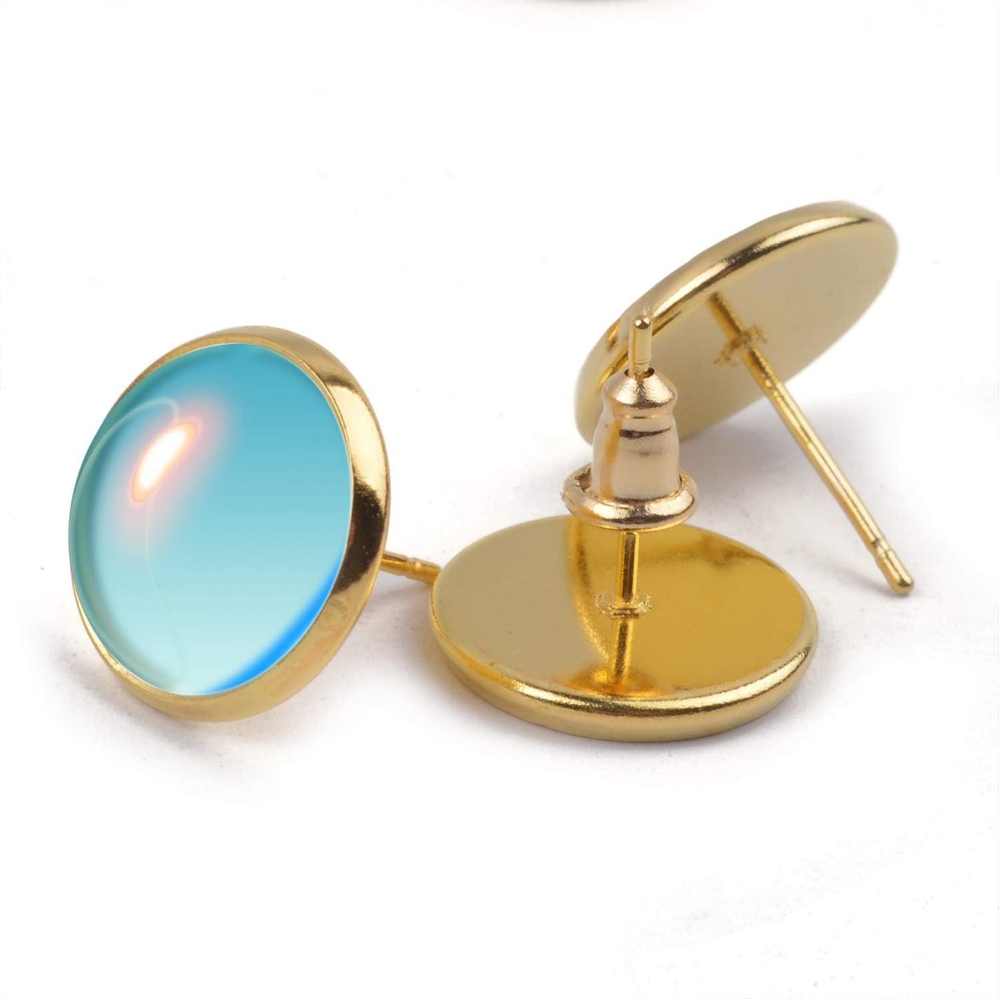 50 Pieces Stainless Steel Stud Gold Earring Cabochon Setting Post Cup for 12mm and 50 Pieces Bullet Clutch Earrings Safety Backs