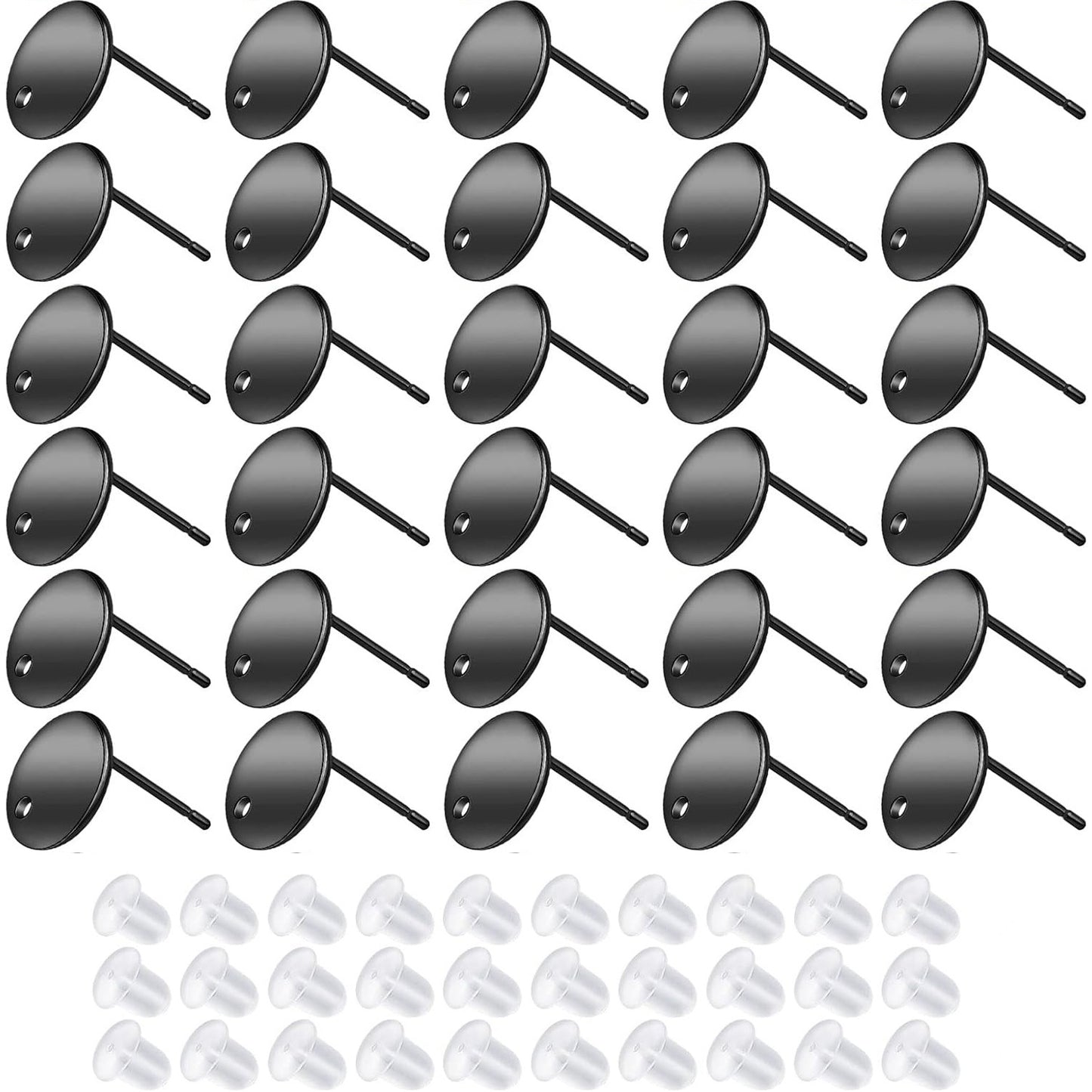 30pcs 3 Colors Stainless Steel Stud Earrings Flat Round Pad Earring Posts Findings with Hole and 30pcs Clear Silicone Earring Backs for Women DIY Jewelry Making