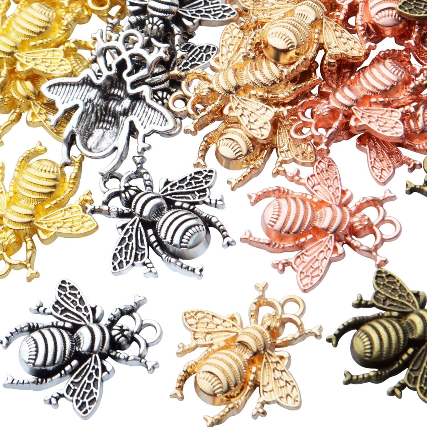 50pcs Alloy Bee Charms Honeybee Charm Pendants Insect Pendant for DIY Jewelry Craft Making Accessory,21mm×20mm,5 Colors