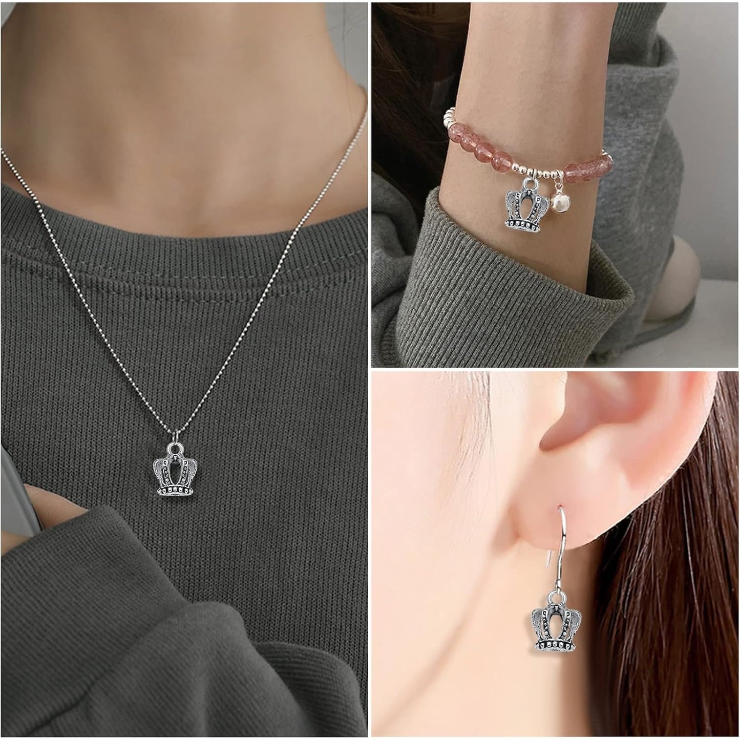 40pcs 3D Mini Lovely King Crown Charms Vintage Alloy Queen Crown Dangle Pendants for DIY Jewelry Making Supplies Birthday Party Favor Gifts, Antique Silver
