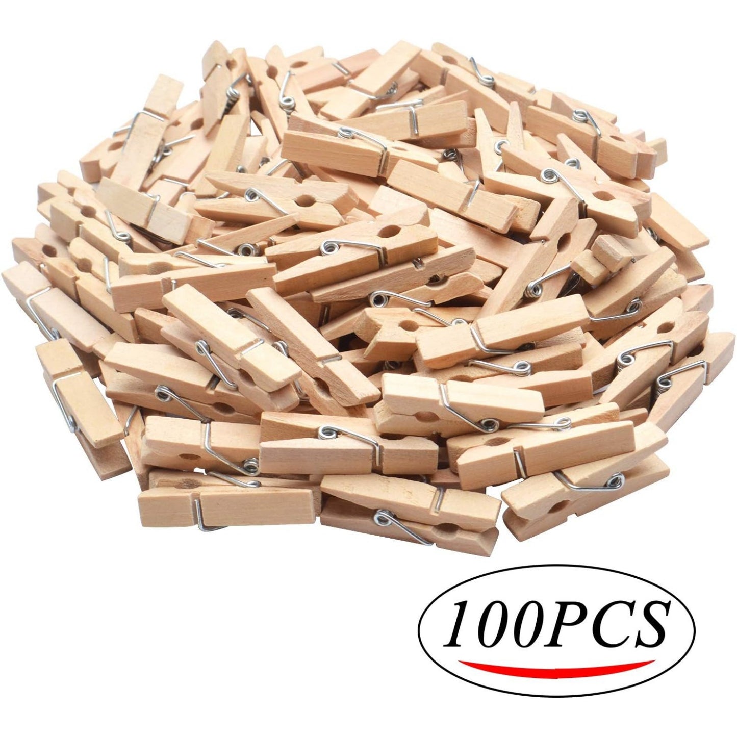 BronaGrand 100pcs Mini Wooden Utility Paper Clip,Clothespins Clip,Photo Clips