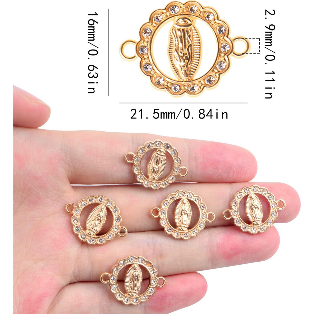 30pcs Alloy Enamel Inlay Rhinestones Our Lady Link Miraculous Medal Pendant Charms Virgin Mary Rosary Center Bracelet Connector Charms for DIY Earrings Jewelry Making Supplies