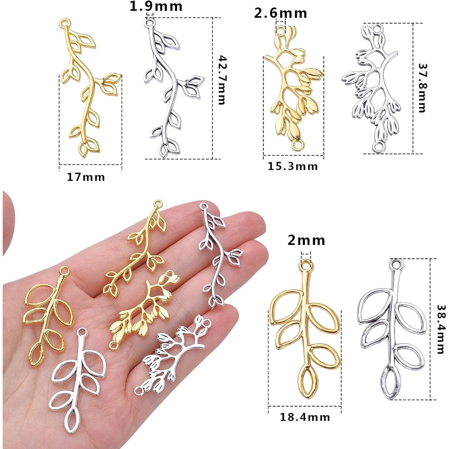 60pcs Tree Leaf Charms Pendants Tibetan Alloy Leaves Branch Bead Charms Dangle Pendants for DIY Earring Necklace Crafts Supplies Jewelry Making Findings, 3 Styles, 2 Colors