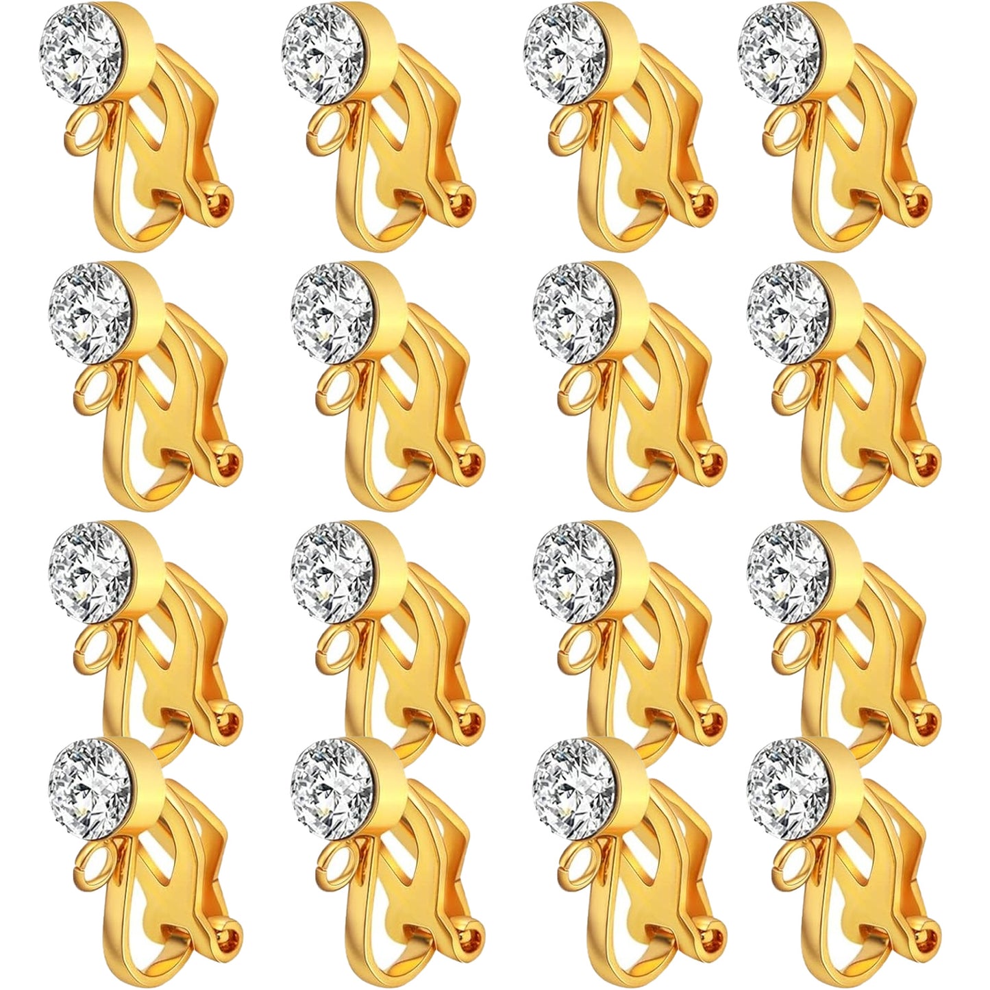 16pcs Clip-on Earring Converters Brass Triangle Earring Clips with Crystal Rhinestone Earring Findings and 16pcs Silicone Ear Pads for Non-Pierced Ears DIY Jewelry Making, 2 Colors