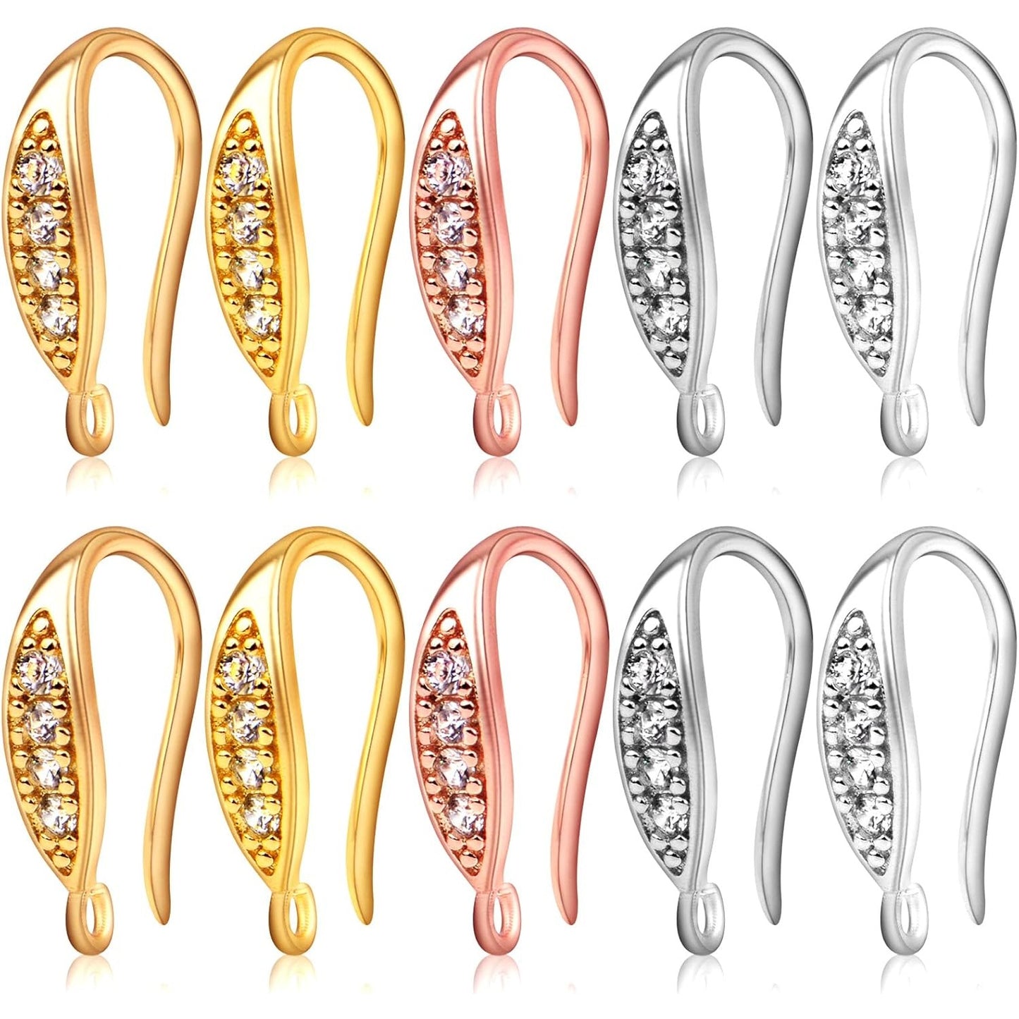 10pcs Cubic Zirconia Earring Hooks Hypoallergenic Brass Ear Wire Fish Hooks with Dangle Loop Rhinestone Earring Connectors for DIY Earrings Jewelry Making, 5 Colors