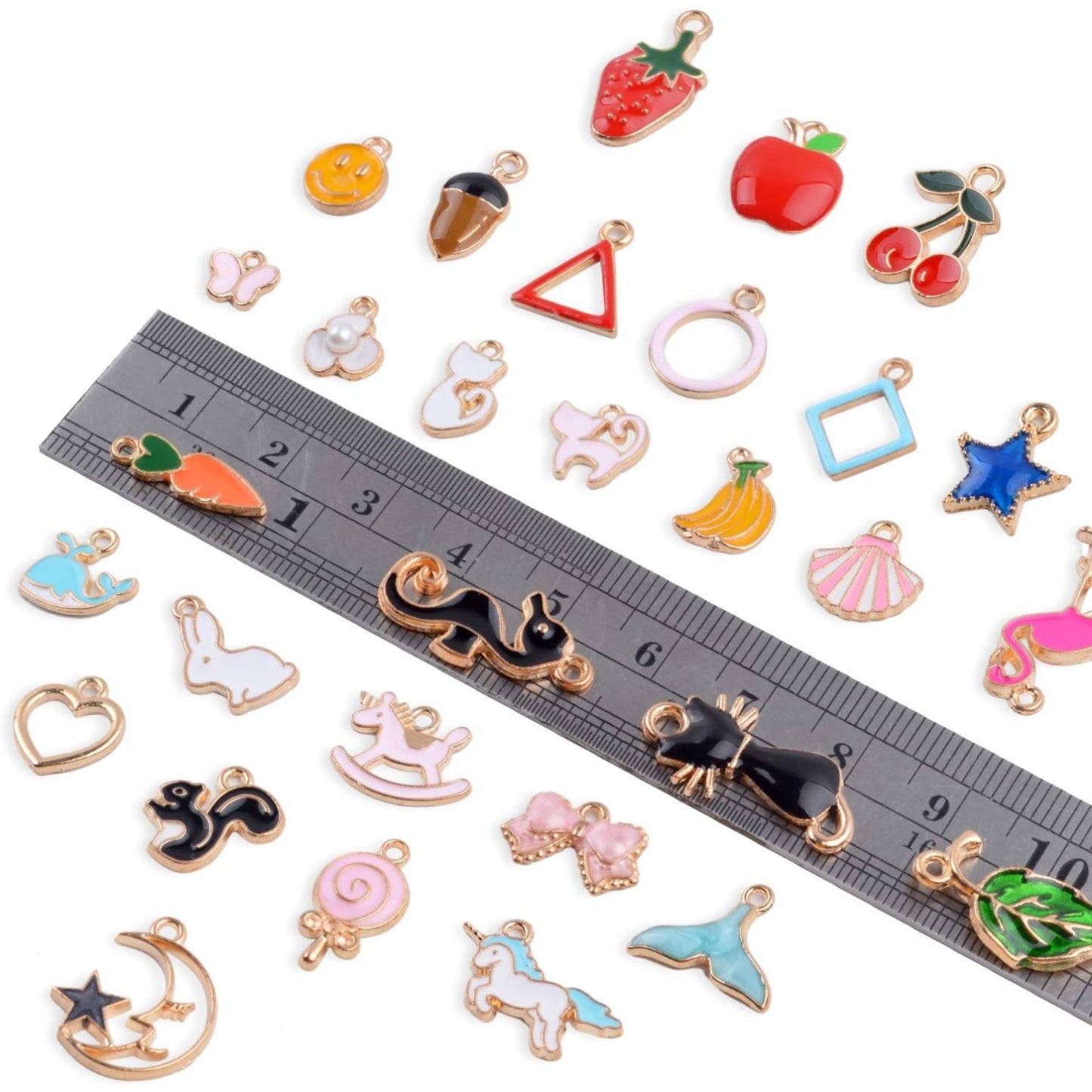 Assorted Enamel Charms, 30 pieces Mixed Style Enamel Alloy Cute Animals Fruit Moon Star Lollipop Craft Charms Pendants Jewelry Findings Making Accessory for DIY Necklace Bracelet Earring