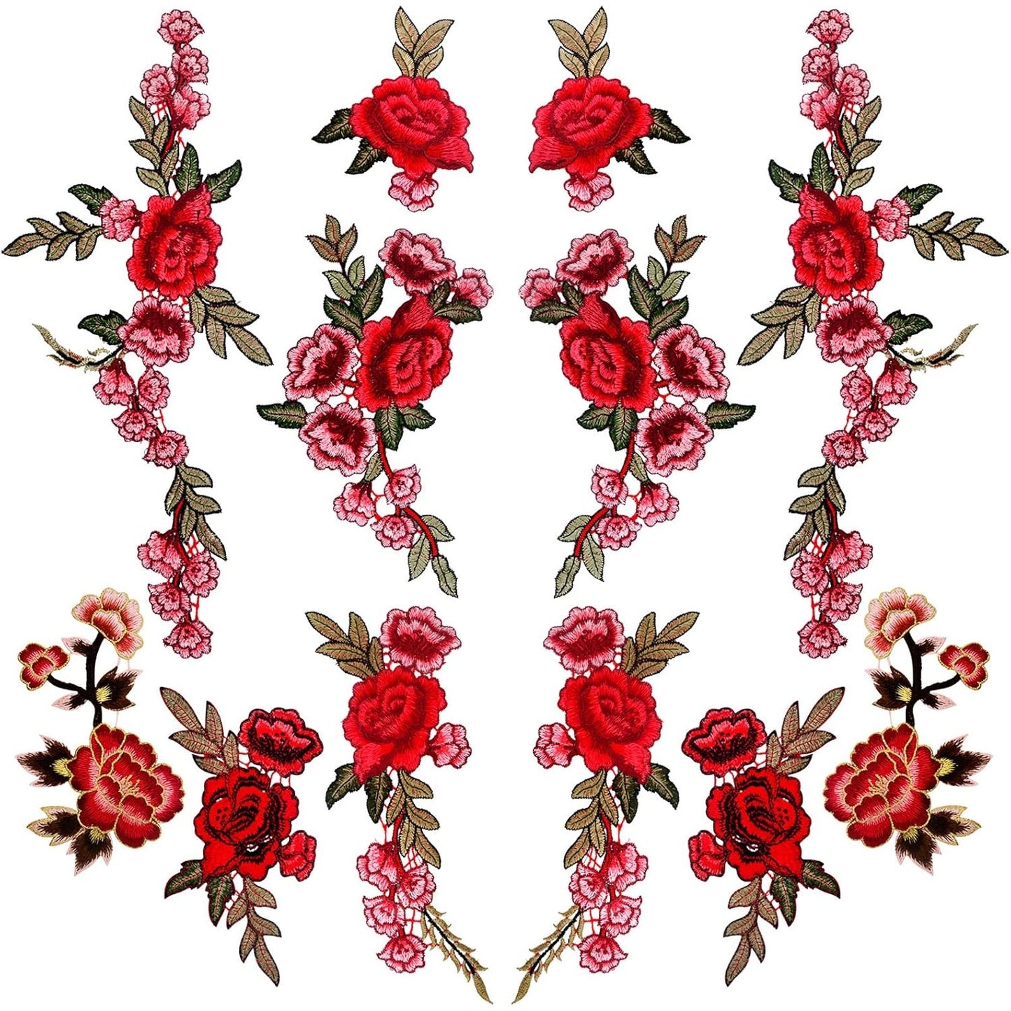 12 Pieces (6 Pairs) Iron On Flower Patches Clothing Patch Delicate Embroidered Flower Appliques for DIY T-Shirt Backpack Hoodies Shoes Bags Decoration, 6 Styles