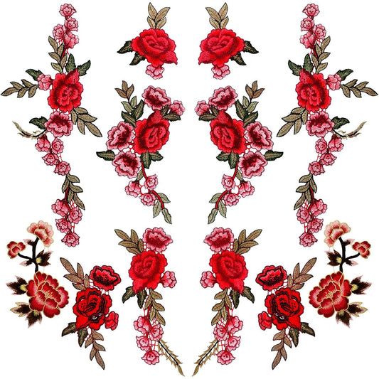 12 Pieces (6 Pairs) Iron On Flower Patches Clothing Patch Delicate Embroidered Flower Appliques for DIY T-Shirt Backpack Hoodies Shoes Bags Decoration, 6 Styles