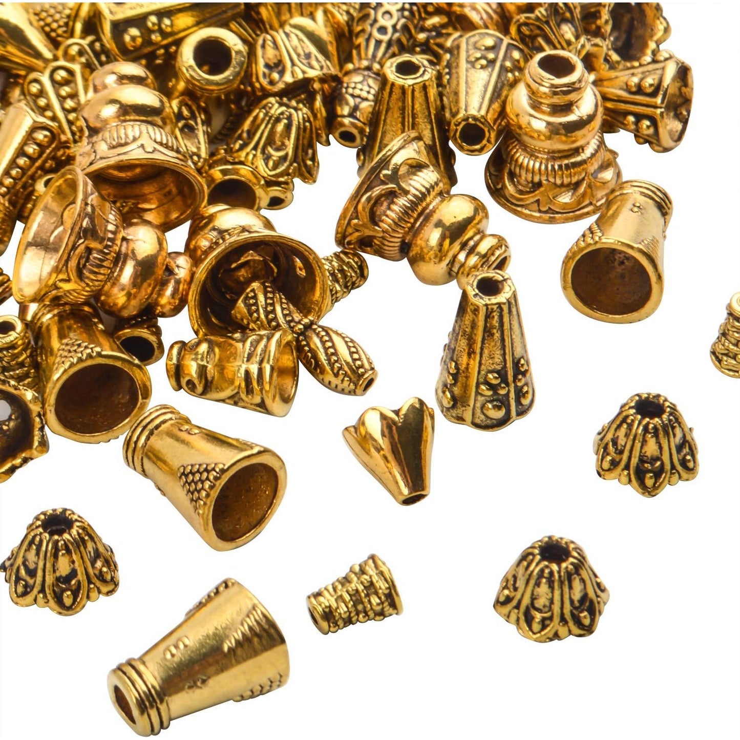 100 Gram (About 110-150pcs) Antique Gold Cone Bead Caps Flower End Caps Tassel End Cap for Jewelry Making Crafts DIY