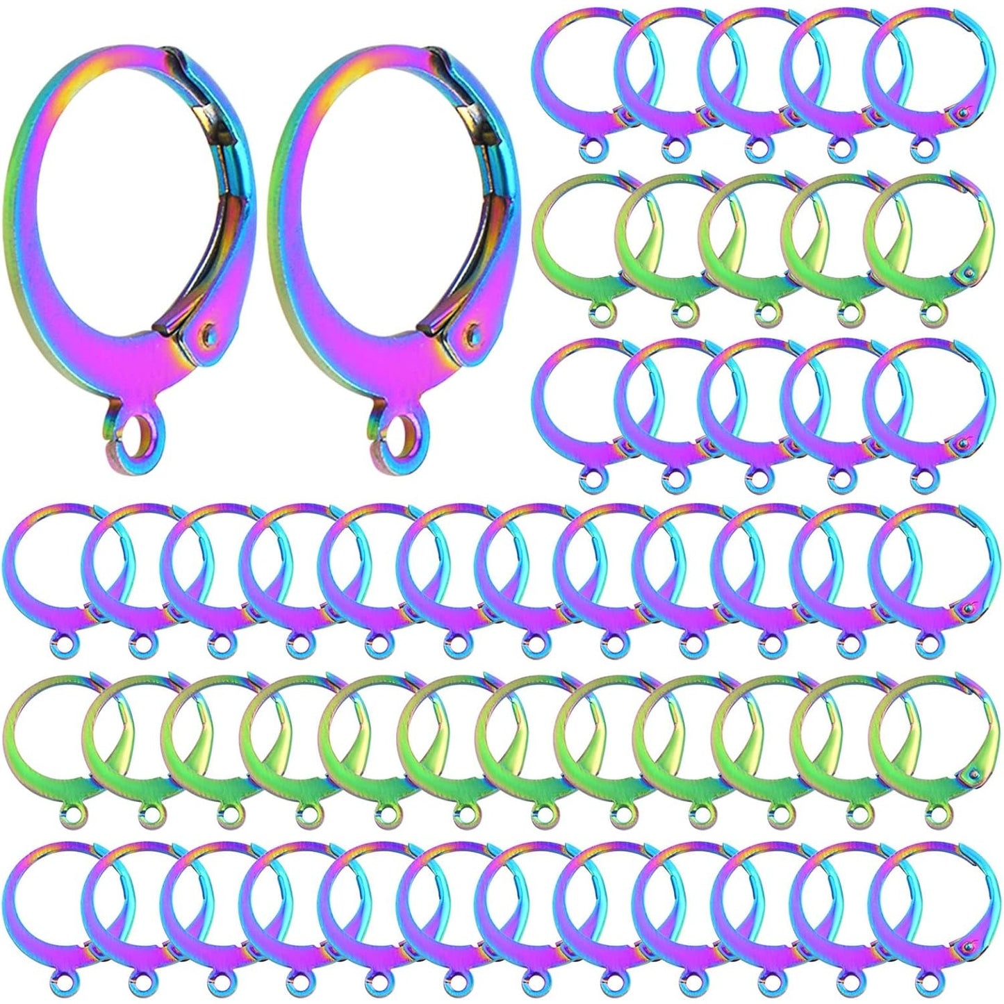 50pcs Stainless Steel Leverback Earring Hooks Round French Lever Back Earwires Hooks with Loop Earring Findings for DIY Dangle Jewelry Making Supplies, Rainbow Color