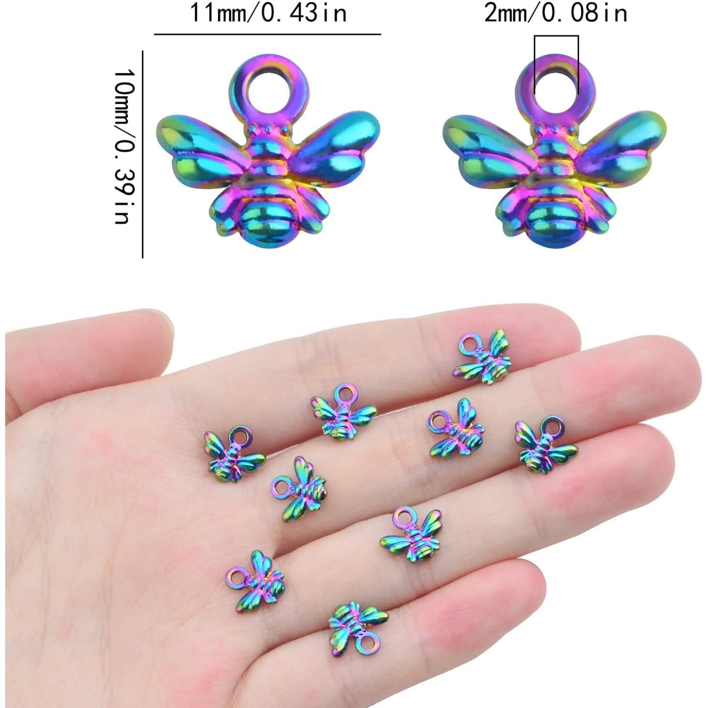 20 Pieces Rainbow Color Mini Honeybee Charms Alloy Flying Animal Bee Pendants Bee Shape Charms Craft Supplies for DIY Necklace Bracelet Earrings Jewelry Making