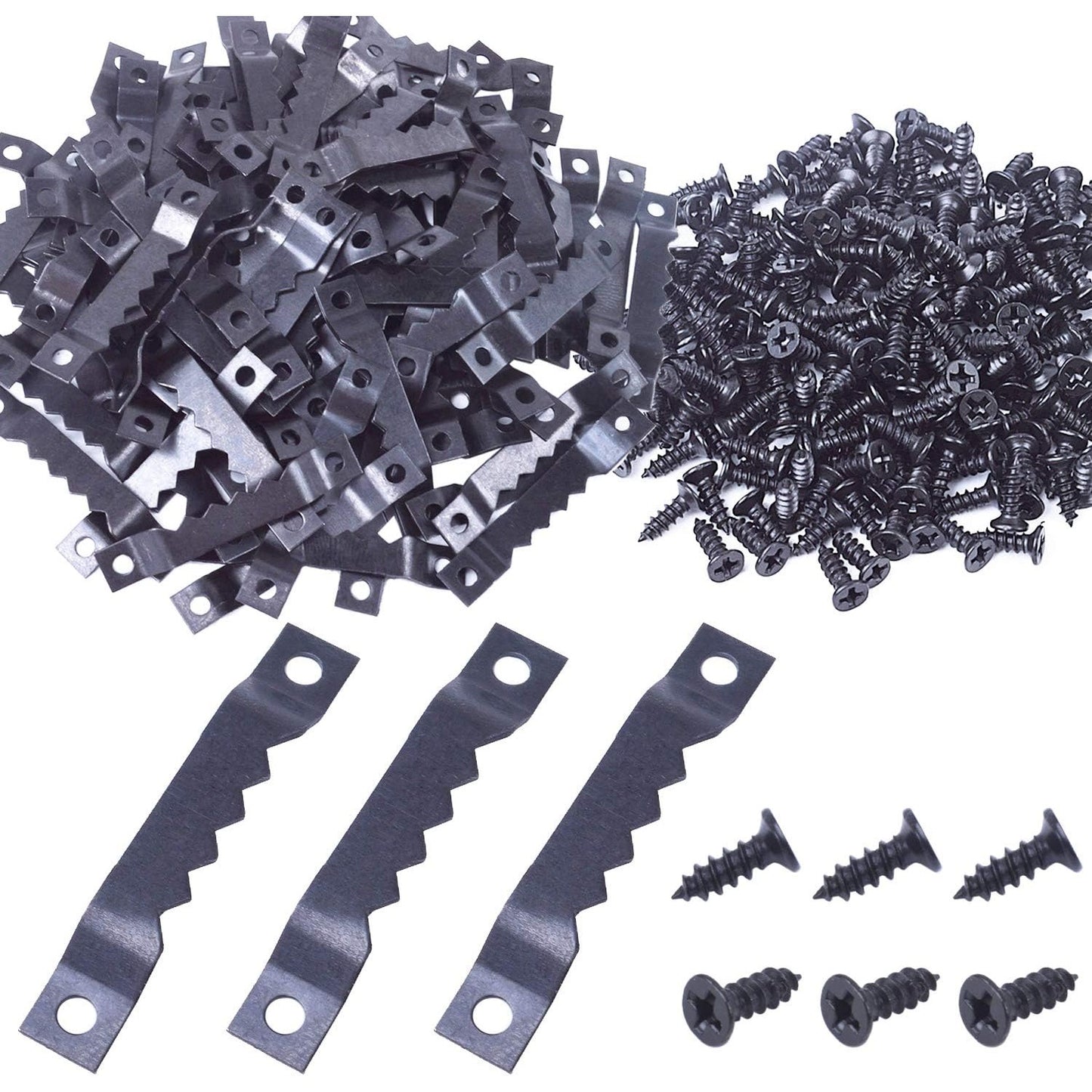 100pcs Sawtooth Picture Photo Frame Mount Hanging Hangers Double Hole with 200pcs Screws,Black