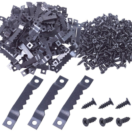 100pcs Sawtooth Picture Photo Frame Mount Hanging Hangers Double Hole with 200pcs Screws,Black