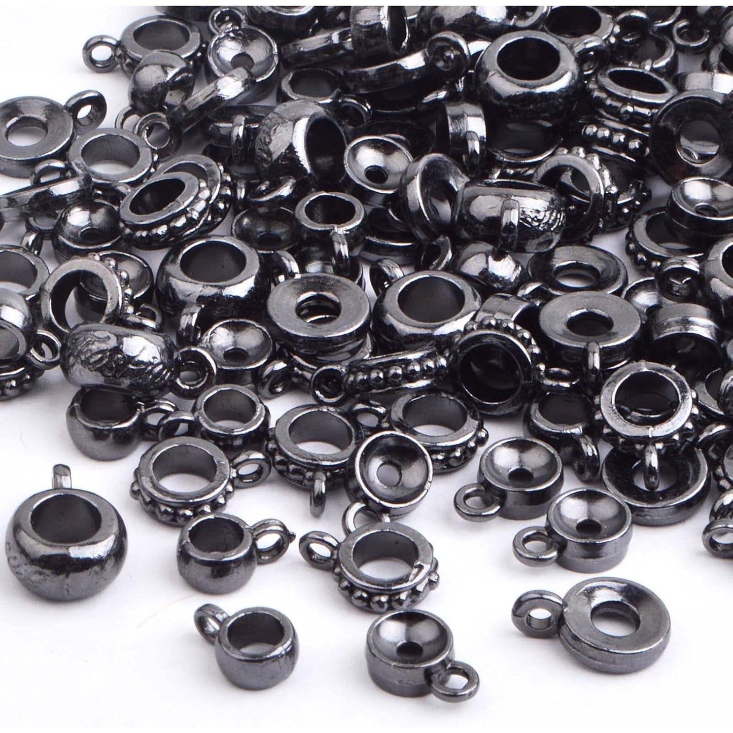 100 Gram Gun Black Bail Tube Beads Alloy Bail Beads Connectors Tibetan Tube Spacer Bead Hanger Links for DIY European Bracelet Charm Jewelry Crafts Making, 5 Styles