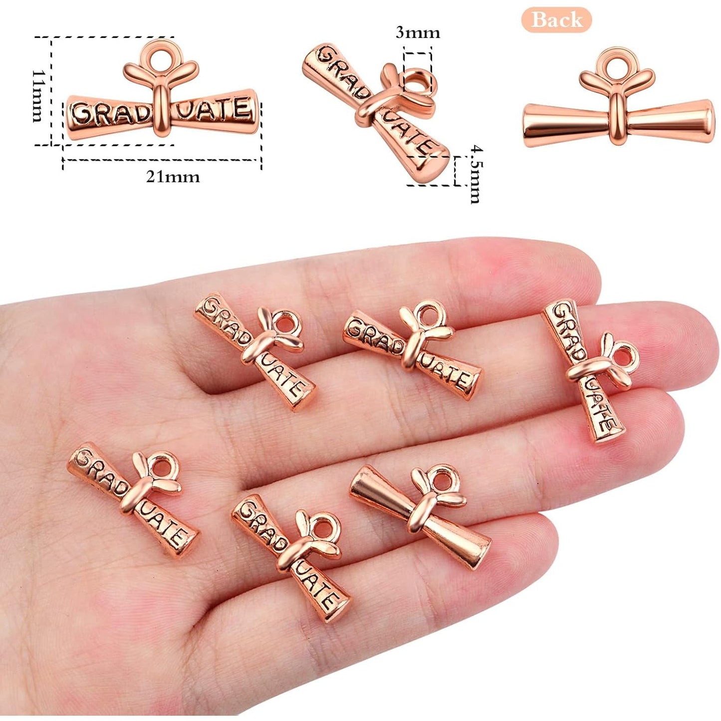 50pcs Silver Graduation Charms Pendants Graduate Hanging Charm with Diploma for Bracelets Keychain Necklace