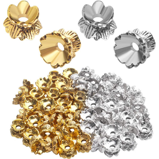 Lotus Form 60PCS Double End Flower Bead Spacer Caps, Antique Alloy Jewelry Caps for Bracelet, Necklace, Earring Crafts Making