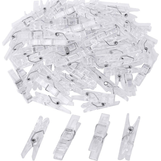 BronaGrand 100pcs Mini Clear Plastic Utility Paper Clip, Clothespins Clip, Clothes Line Clips,Photo Clips